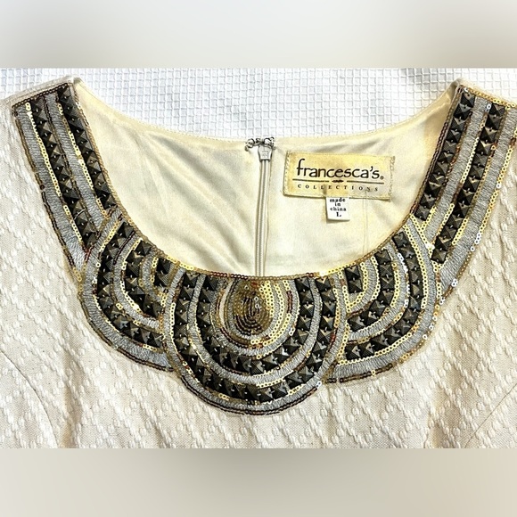Francesca’s Collections Embellished Polyester Blend Cream Mini Dress Large NWT - Picture 3 of 16